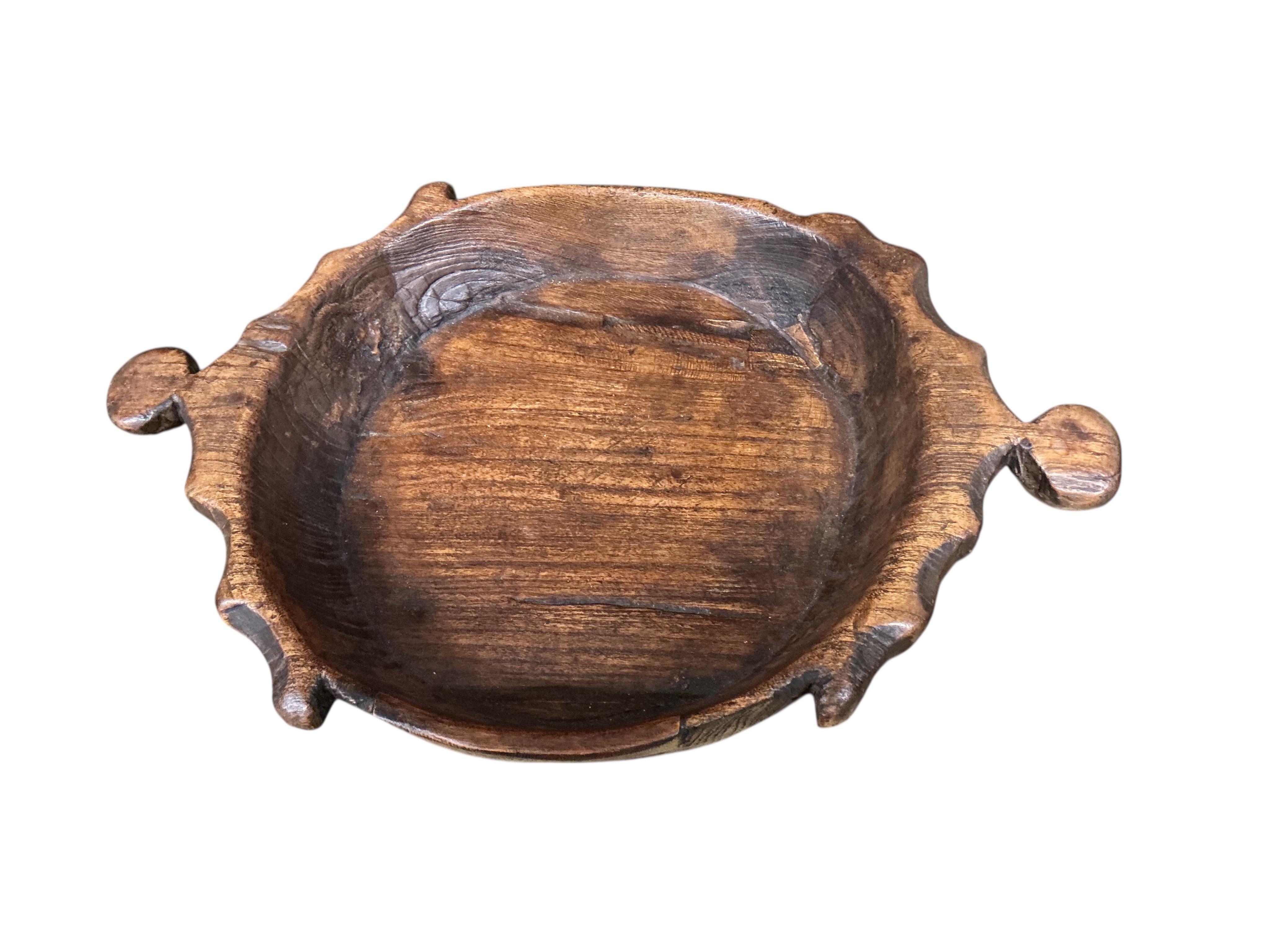 Two Indian carved hardwood bowls and a small iron bound tub, largest width 50cm, depth 34cm